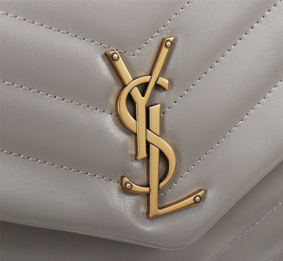 Saint Laurent Small Loulou Quilted Leather Shoulder Bag - Grey with Gold Hardware