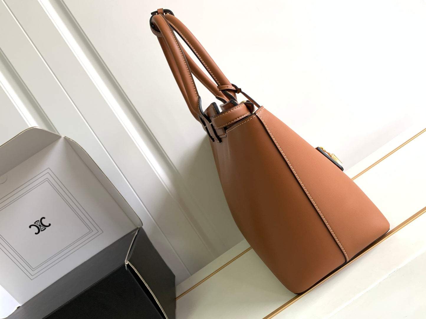 Celine Medium Big Bag in Tan Grained Calfskin Leather Tote Bag