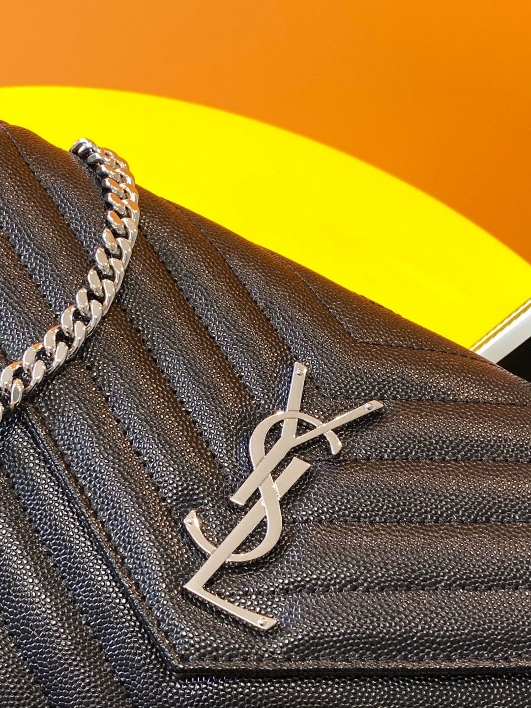 Saint Laurent Monogram Matelassé Leather Chain Wallet - Black with Silver Hardware