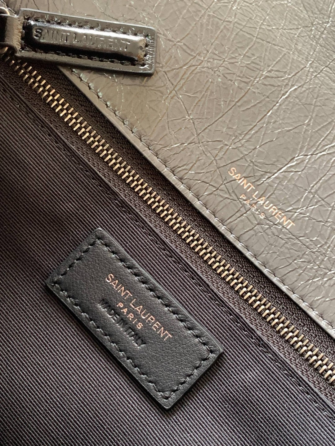 Saint Laurent Medium Niki Bag in Grey Crinkled Leather