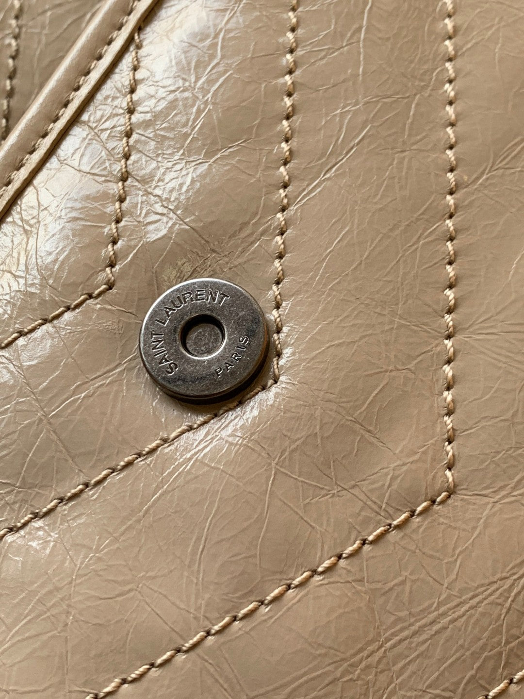 Saint Laurent Niki Medium Shoulder Bag in Beige Crinkled Leather
