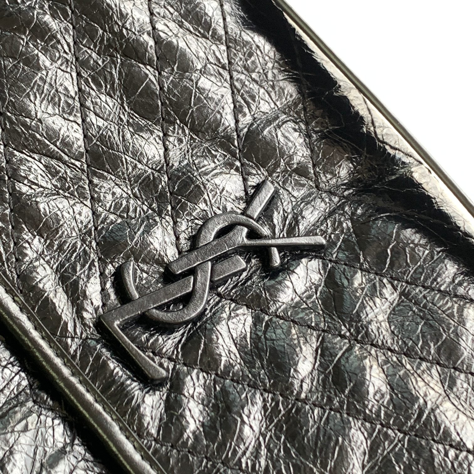 Saint Laurent Medium Niki Shoulder Bag in Black Crinkled Vintage Leather