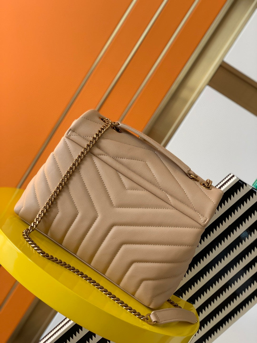 Saint Laurent Loulou Small Quilted Shoulder Bag in Beige Leather