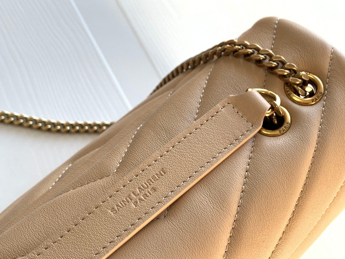 Saint Laurent Loulou Small Quilted Shoulder Bag in Beige Leather