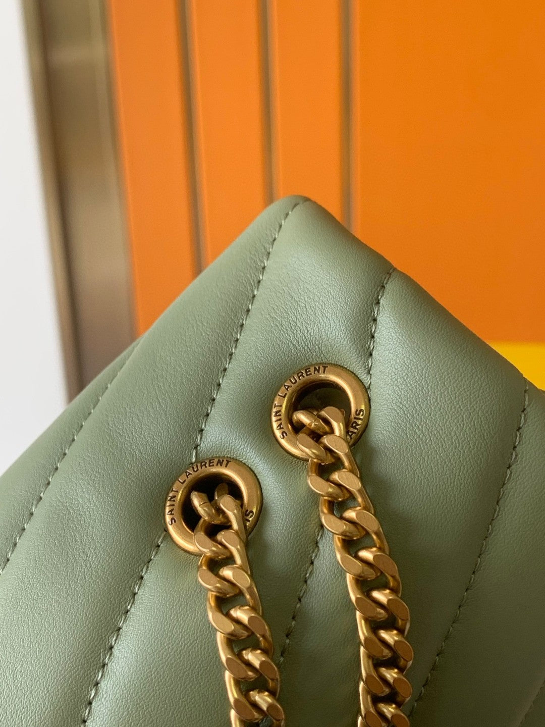 Saint Laurent Loulou Small Quilted Leather Shoulder Bag in Sage Green