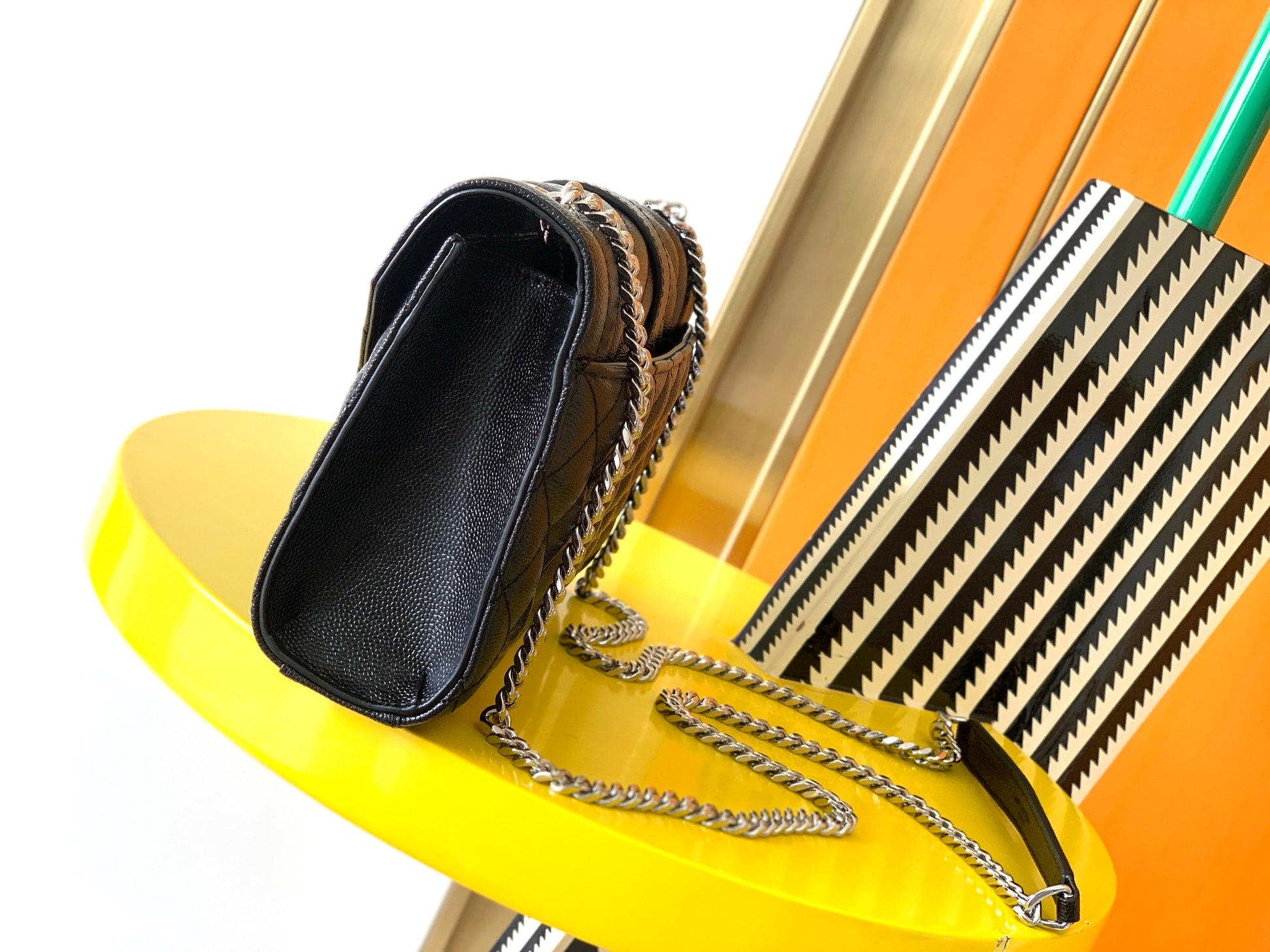 Saint Laurent Monogram Envelope Chain Wallet in Quilted Leather - Black