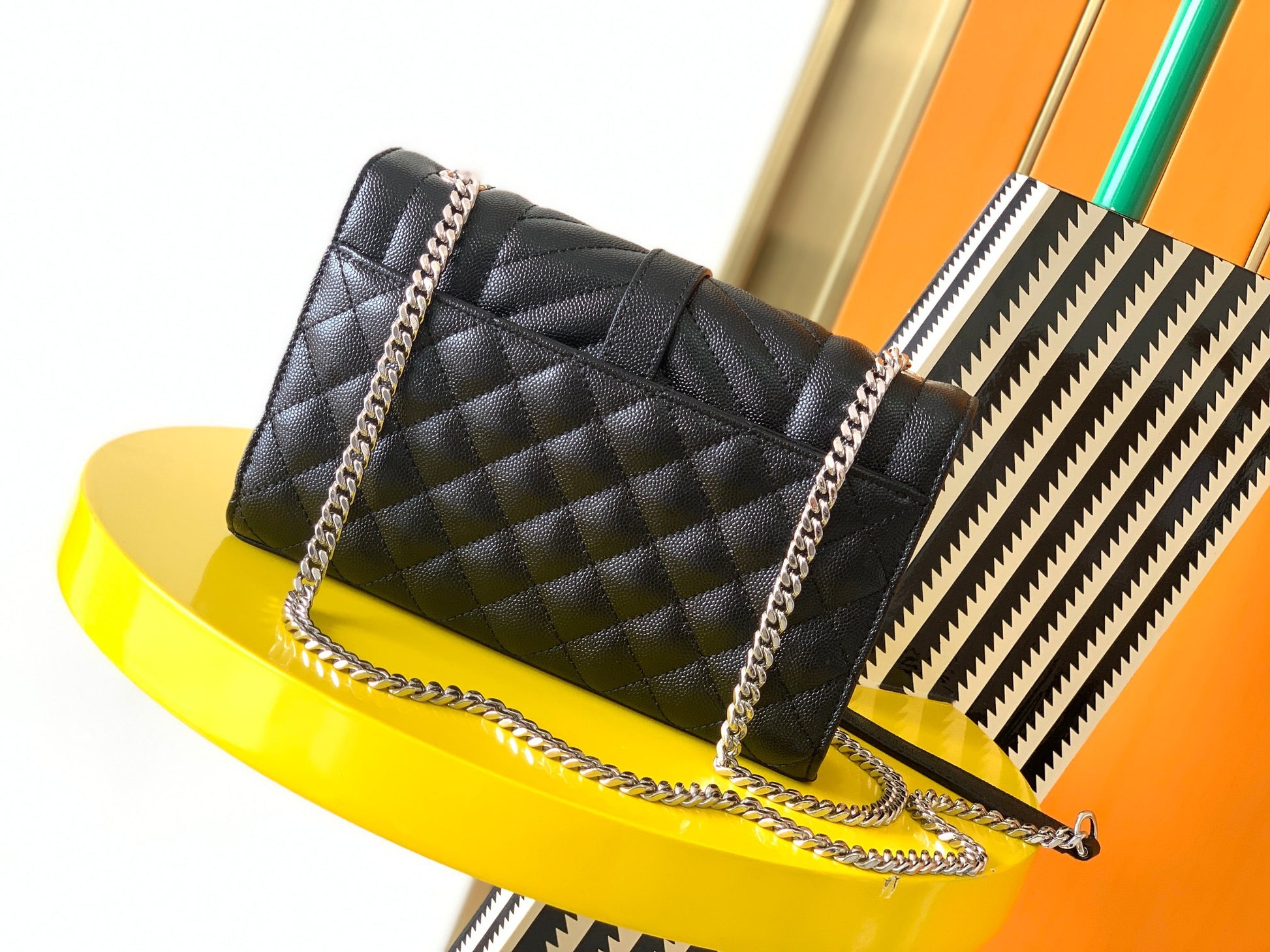 Saint Laurent Monogram Envelope Chain Wallet in Quilted Leather - Black