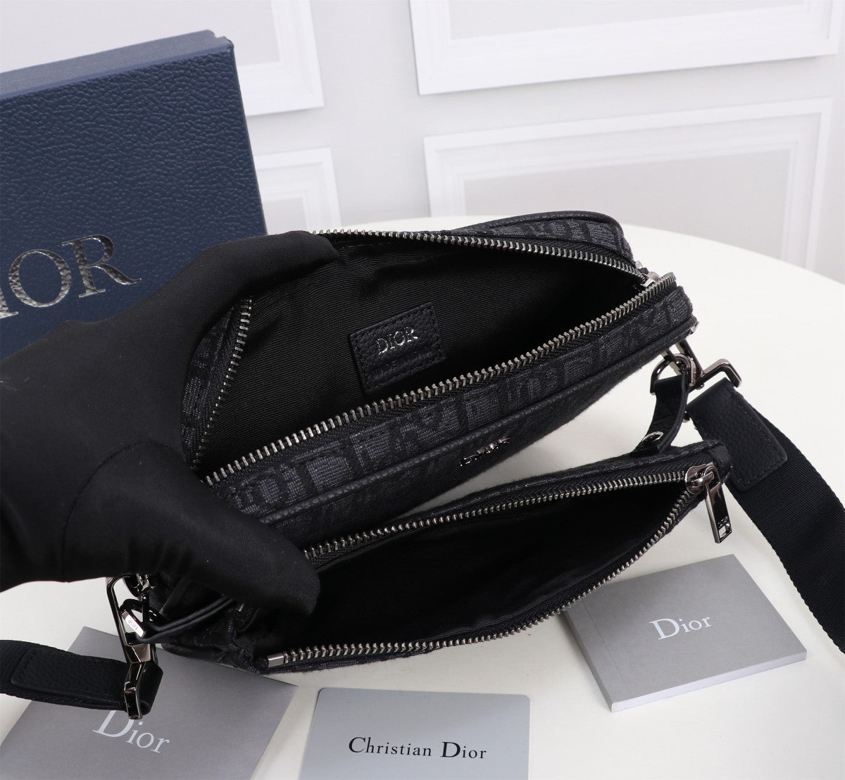 Christian Dior Men's Oblique Safari Messenger Bag - Black Jacquard Canvas