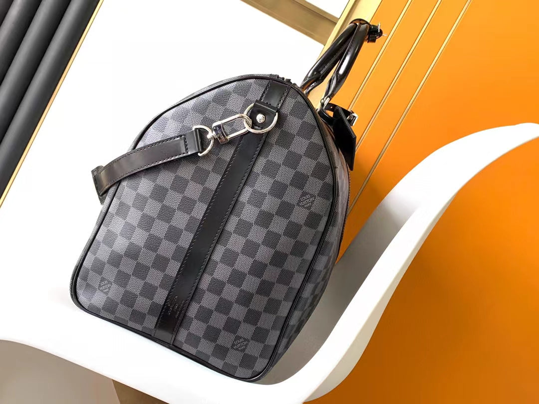 Luxury Damier Graphite Checkered Duffle Travel Bag - Black & Grey Large Weekender