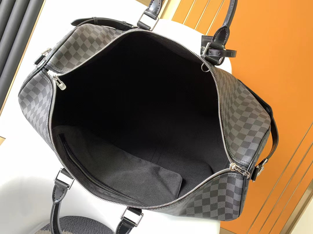 Luxury Damier Graphite Checkered Duffle Travel Bag - Black &amp; Grey Large Weekender