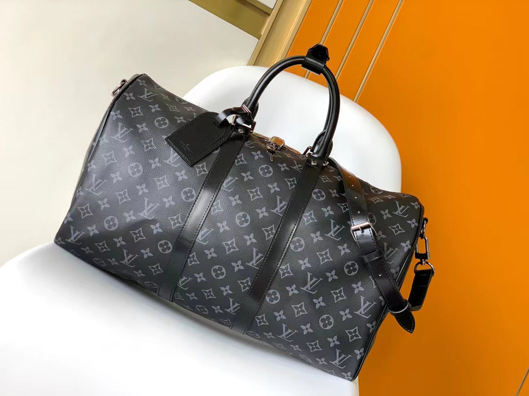Louis Vuitton Keepall Bandoulière 50 Monogram Eclipse Canvas Duffle Bag