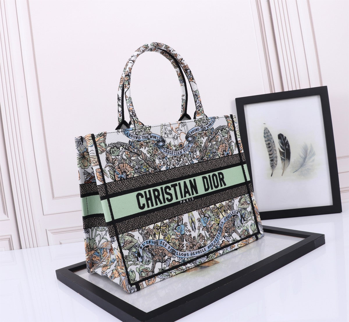 Christian Dior Book Tote - Ornamental Paisley Embroidery Canvas - Blue and White