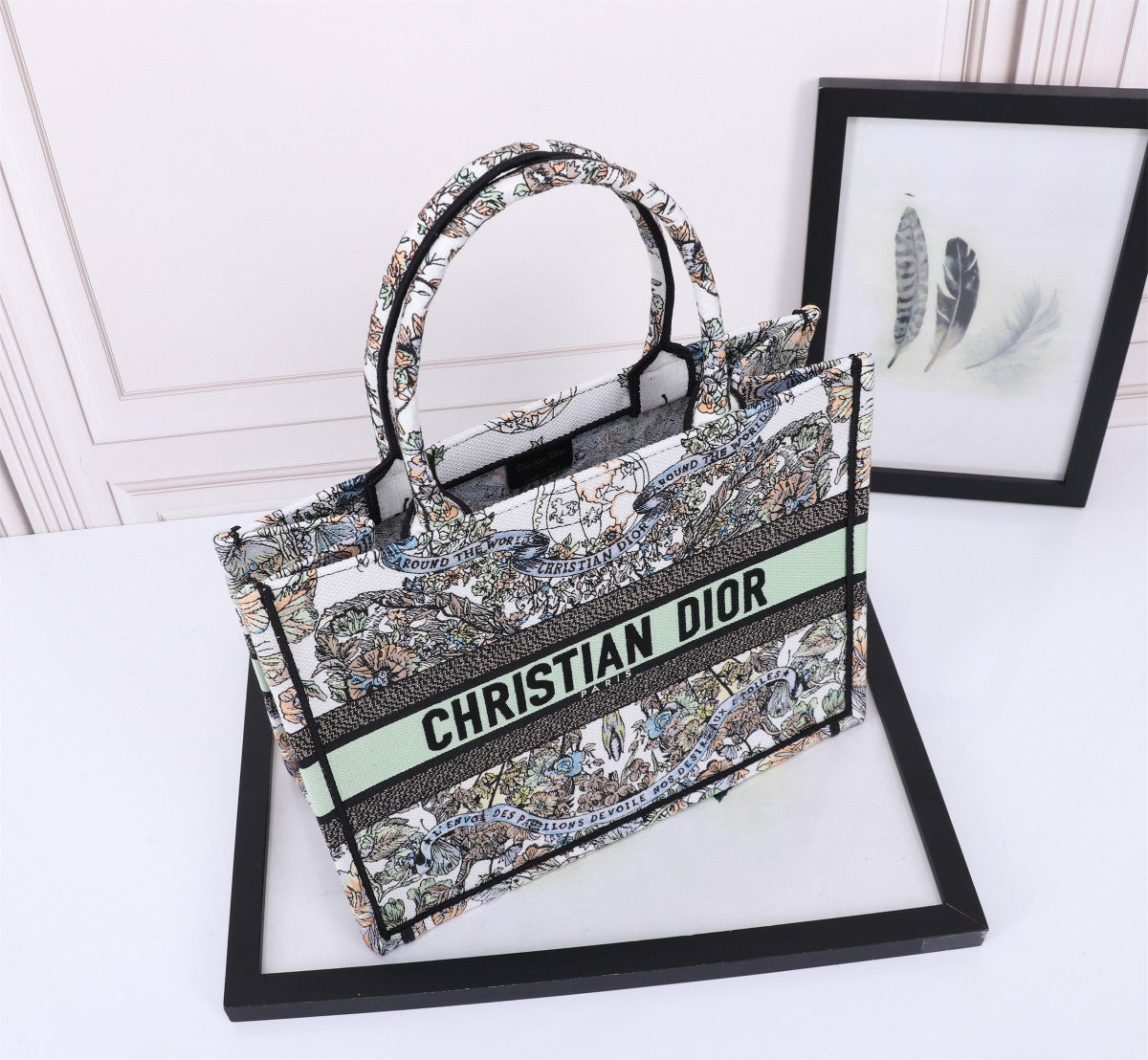 Christian Dior Medium Book Tote Bag with Multi-Color Embroidery