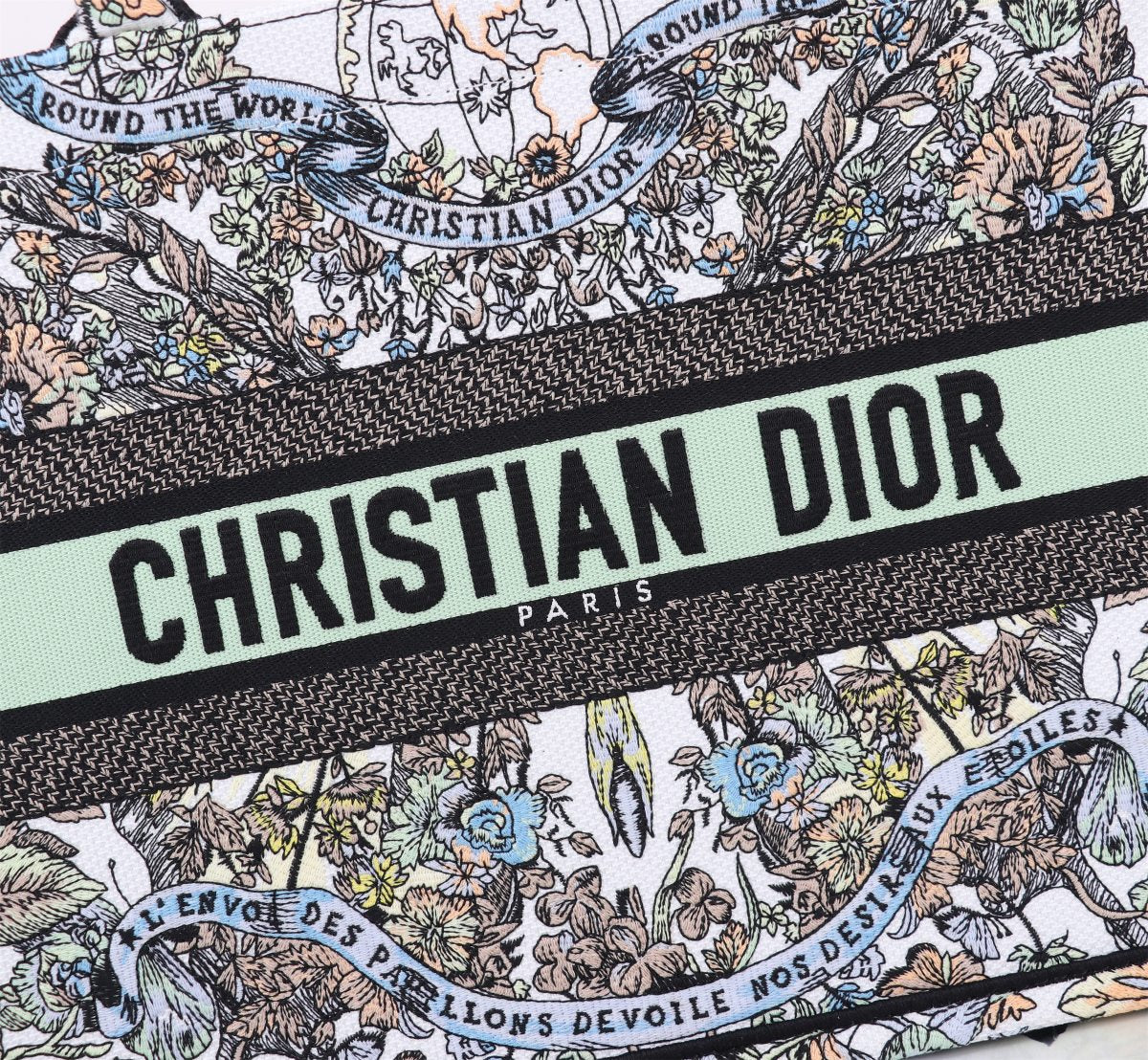 Christian Dior Medium Book Tote Bag with Multi-Color Embroidery