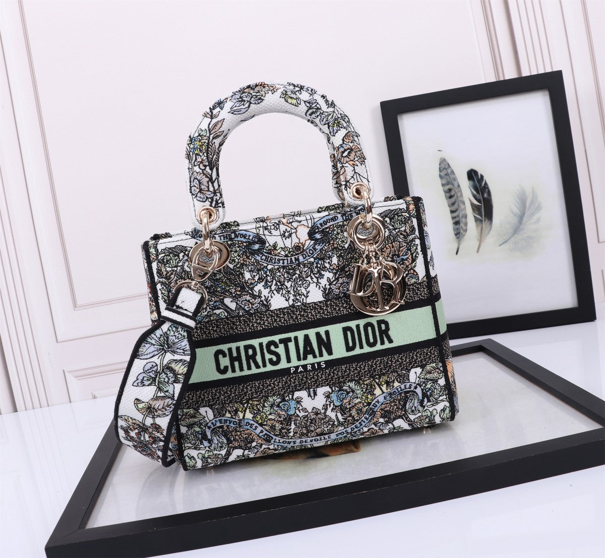 Christian Dior Lady D-Lite Bag with Black and White Embroidery
