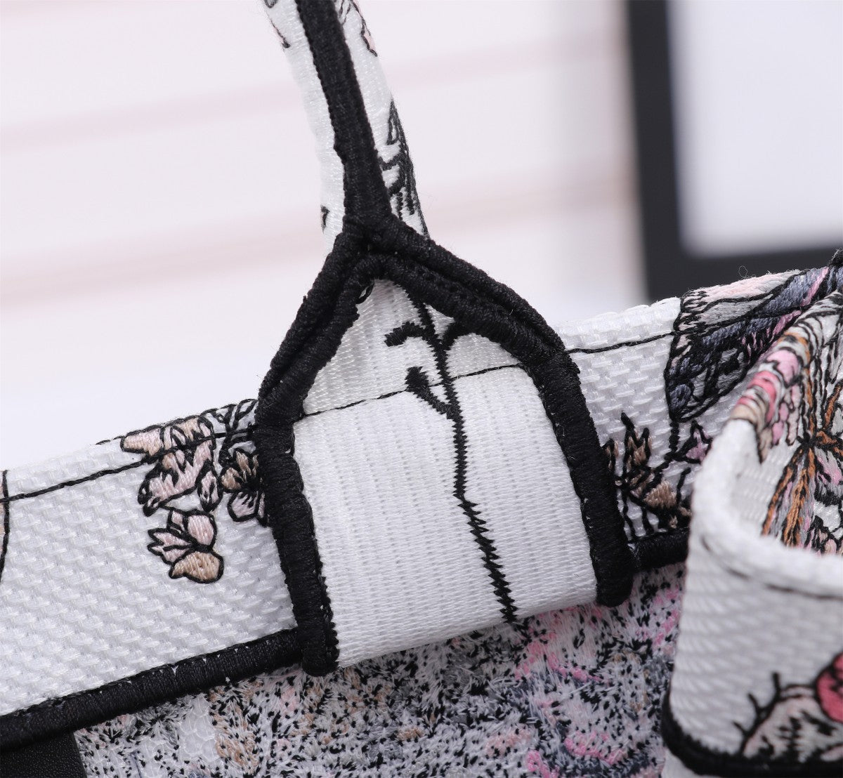 Christian Dior Book Tote Embroidered Canvas Bag - White/Black/Pink