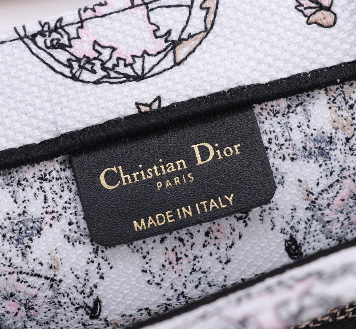 Christian Dior Floral Book Tote Bag with Signature Pink Logo Band
