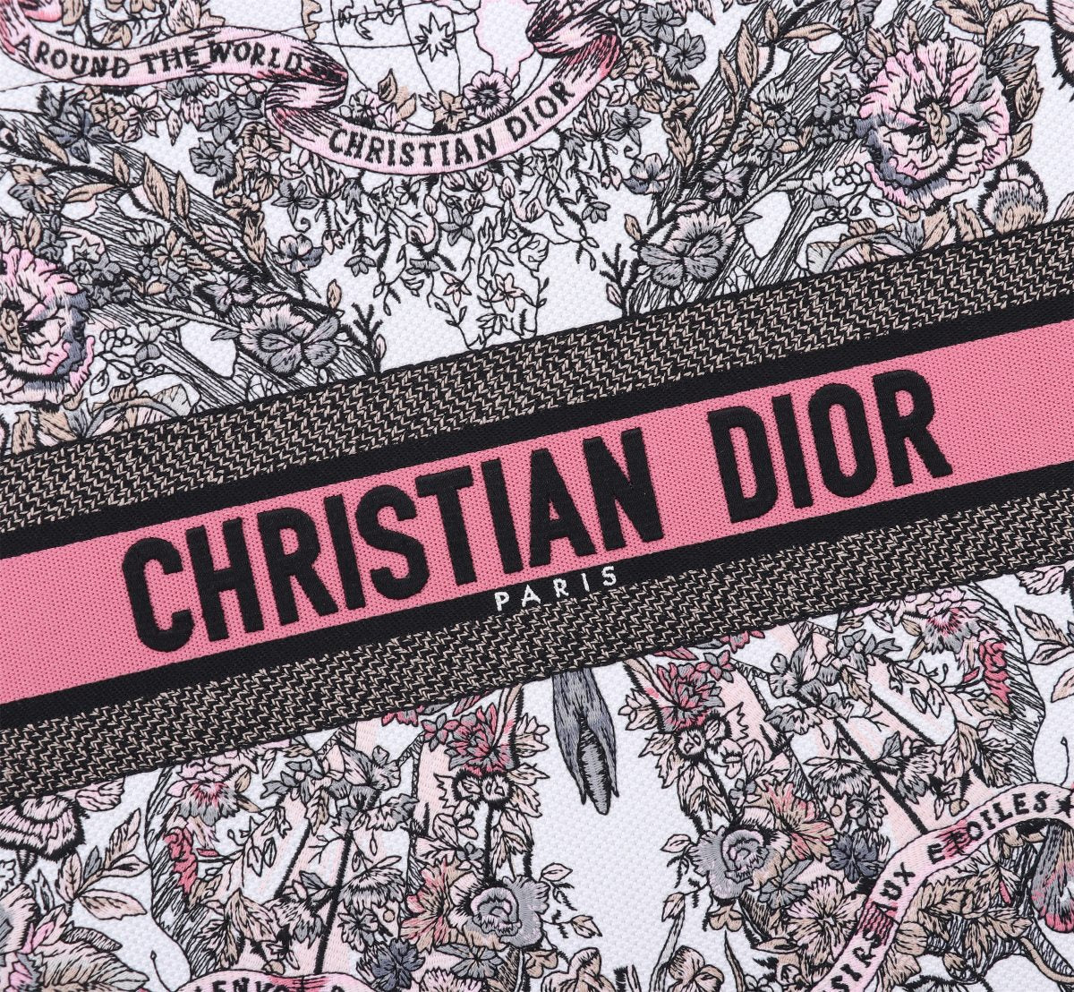 Christian Dior Large Book Tote Bag - Pink Embroidered Canvas with Signature Logo