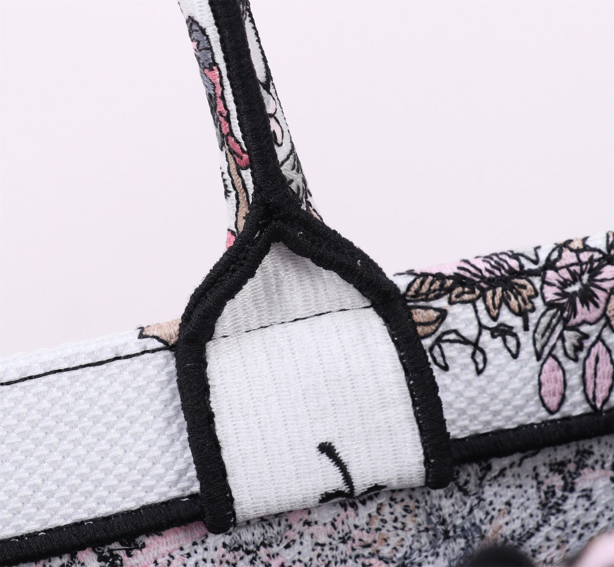 Christian Dior Large Book Tote Bag - Floral Embroidered Canvas with Pink Signature Band