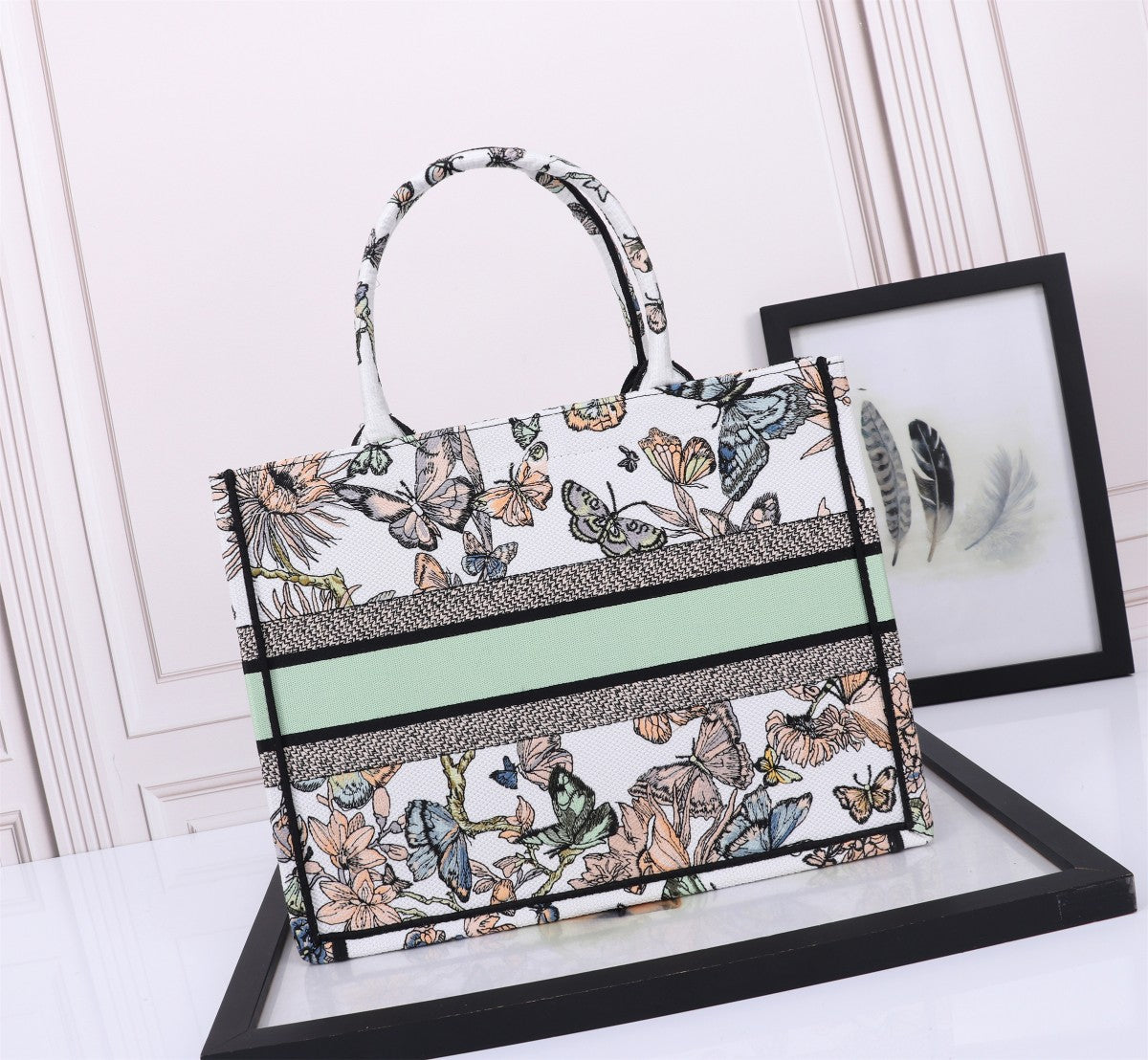 Christian Dior Medium Book Tote - White Canvas with Butterfly Embroidery