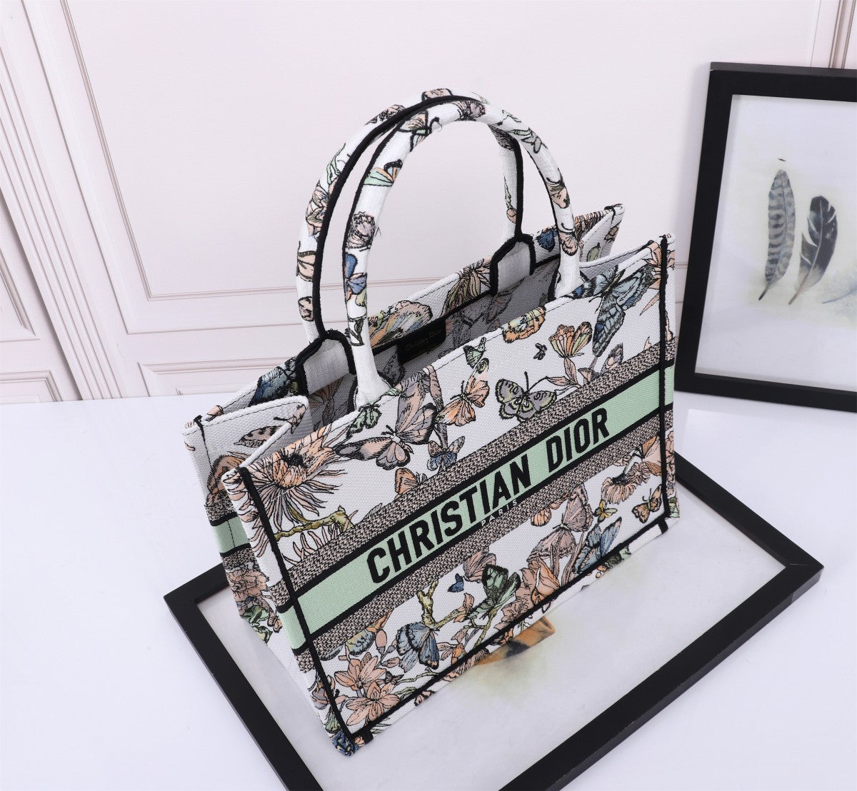 Christian Dior Medium Book Tote - White Canvas with Butterfly Embroidery