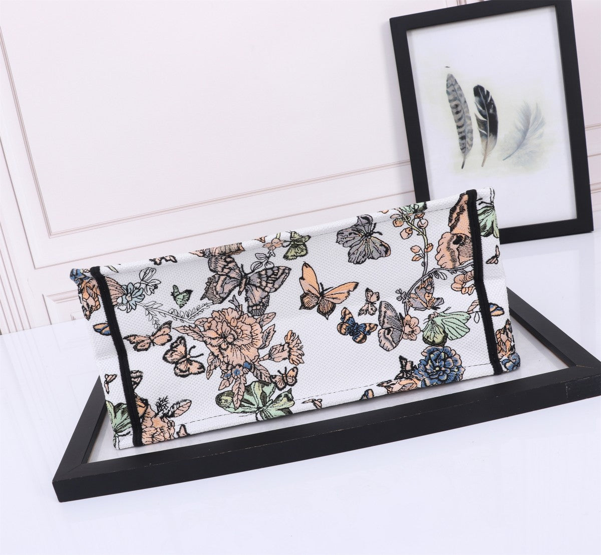 Christian Dior Book Tote - White Multicolor Butterfly Embroidery Medium Bag