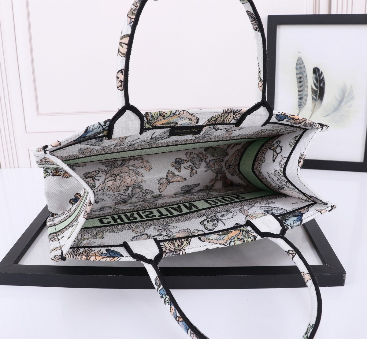 Christian Dior Book Tote - White Multicolor Butterfly Embroidery Medium Bag