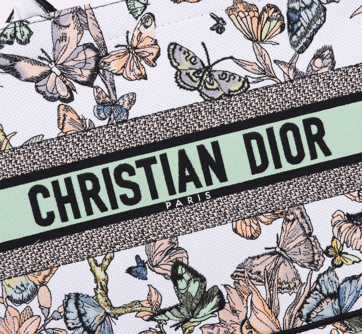 Christian Dior Medium Book Tote - White Canvas with Butterfly Embroidery