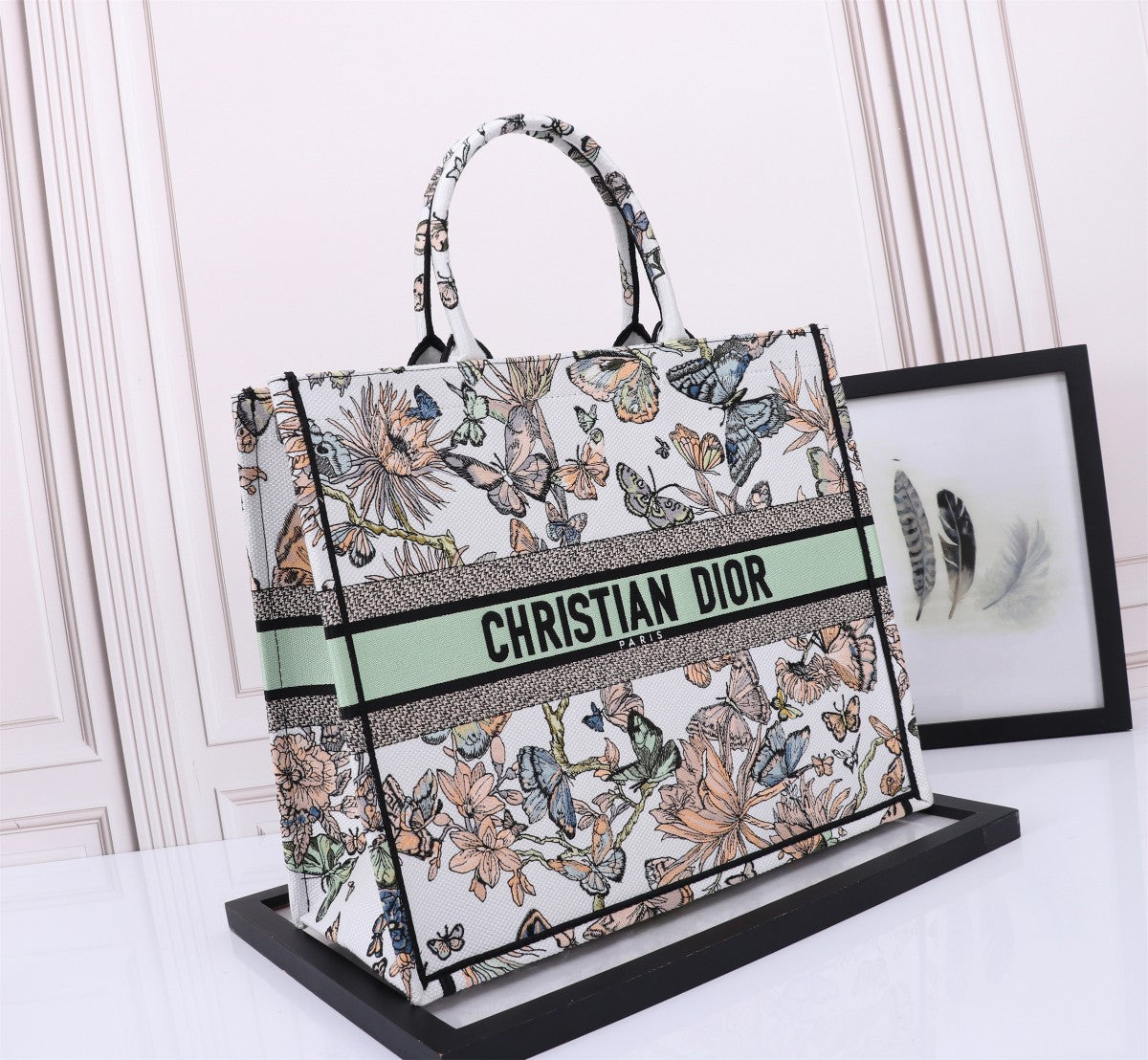 Christian Dior Book Tote Butterfly Floral Embroidery Handbag