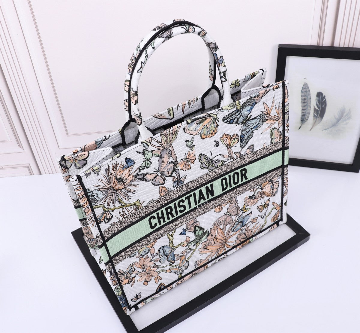 Christian Dior Book Tote Butterfly Floral Embroidery Handbag