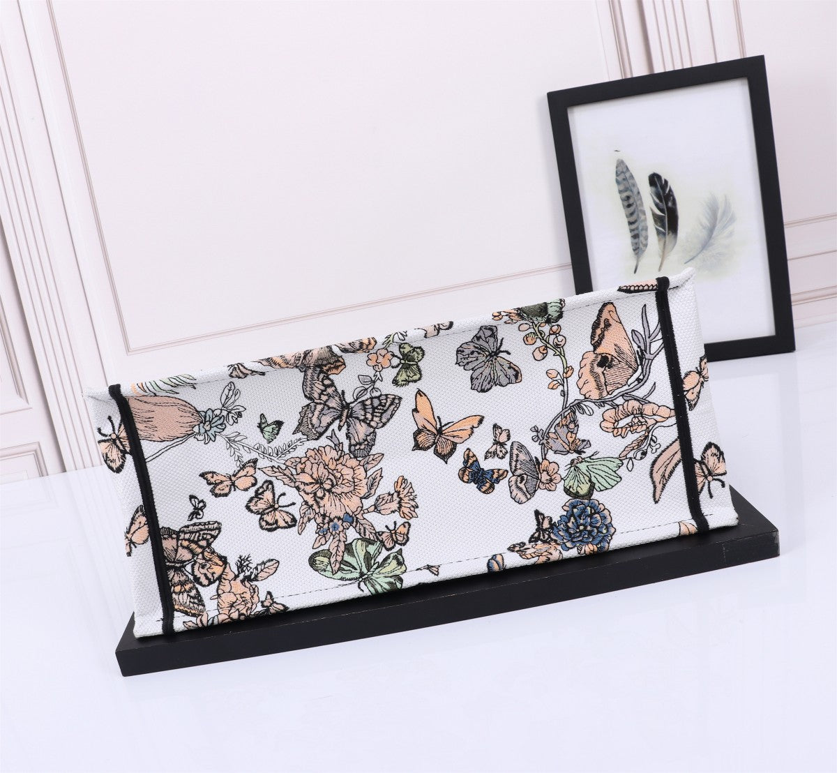 Christian Dior Large Book Tote - White & Green Butterfly Embroidered Canvas