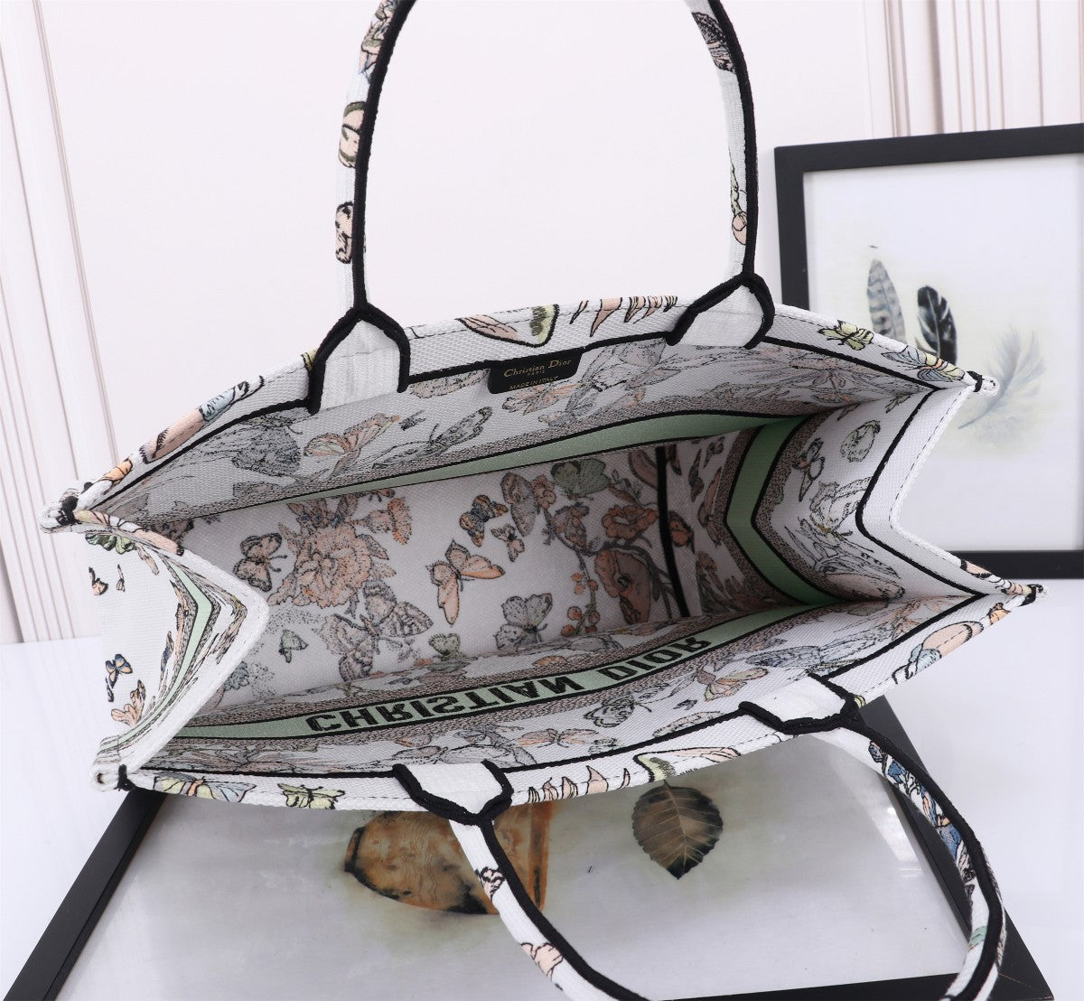 Christian Dior Book Tote Butterfly Floral Embroidery Handbag