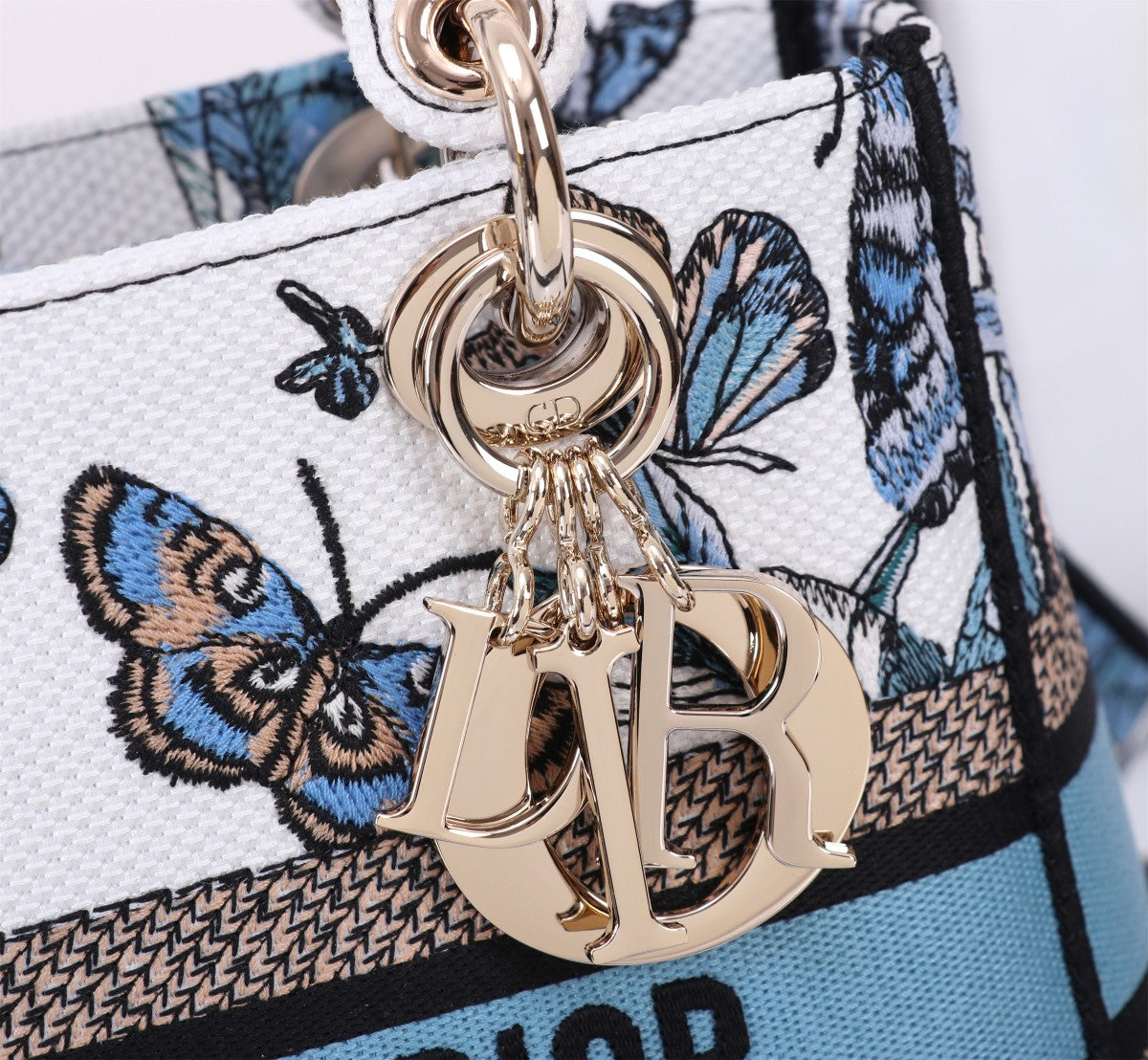 Christian Dior Lady D-Lite Medium Bag - White and Blue Butterfly Motif