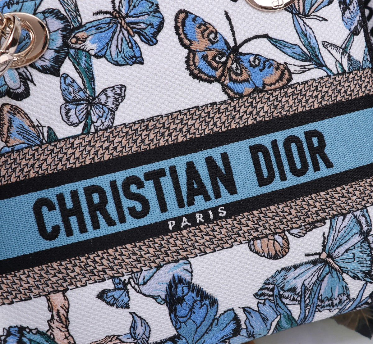 Christian Dior Lady D-Lite Medium Bag - White and Blue Butterfly Motif