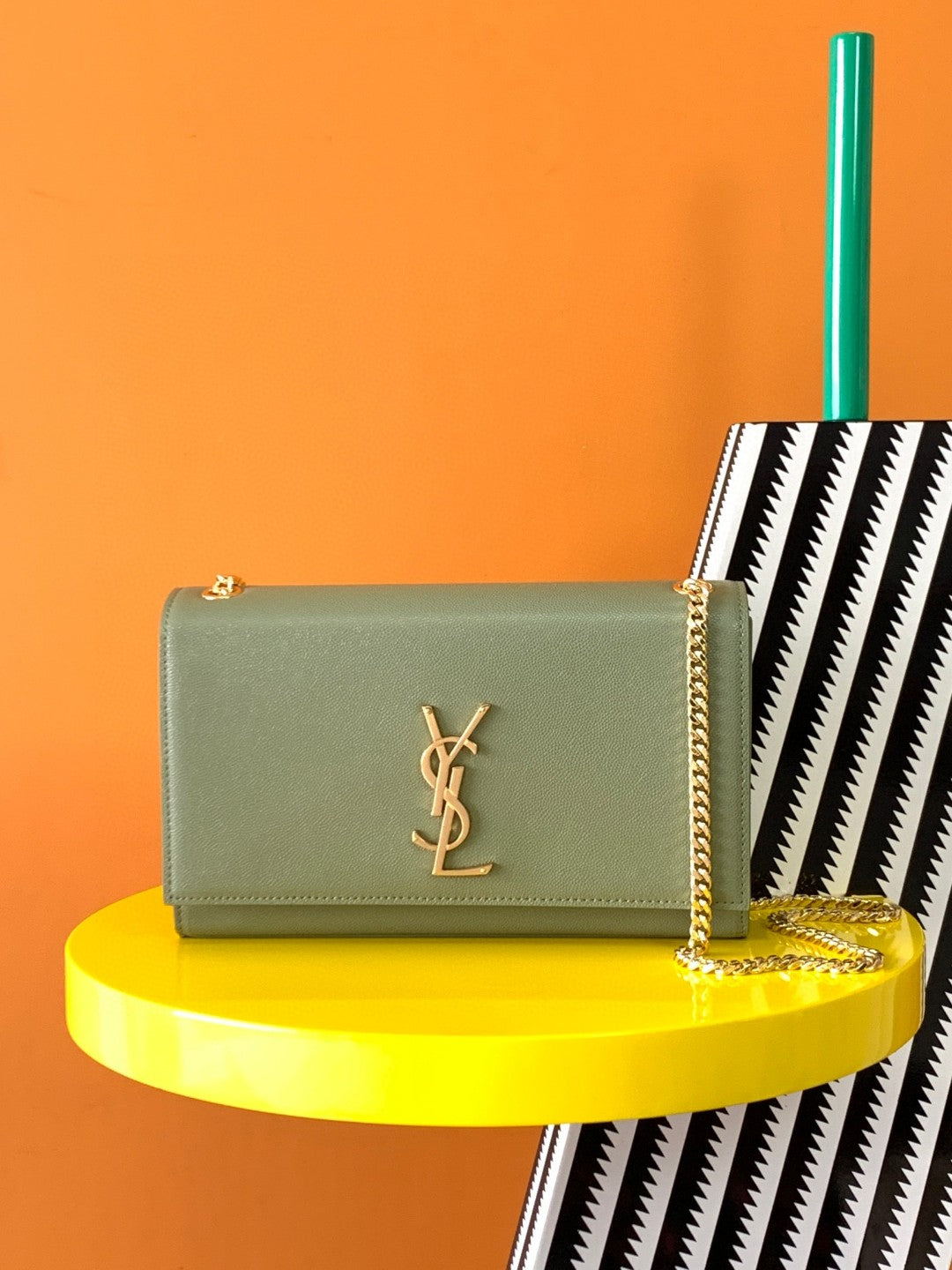 Saint Laurent Kate Small Leather Crossbody Bag - Sage Green with Gold-Tone Hardware