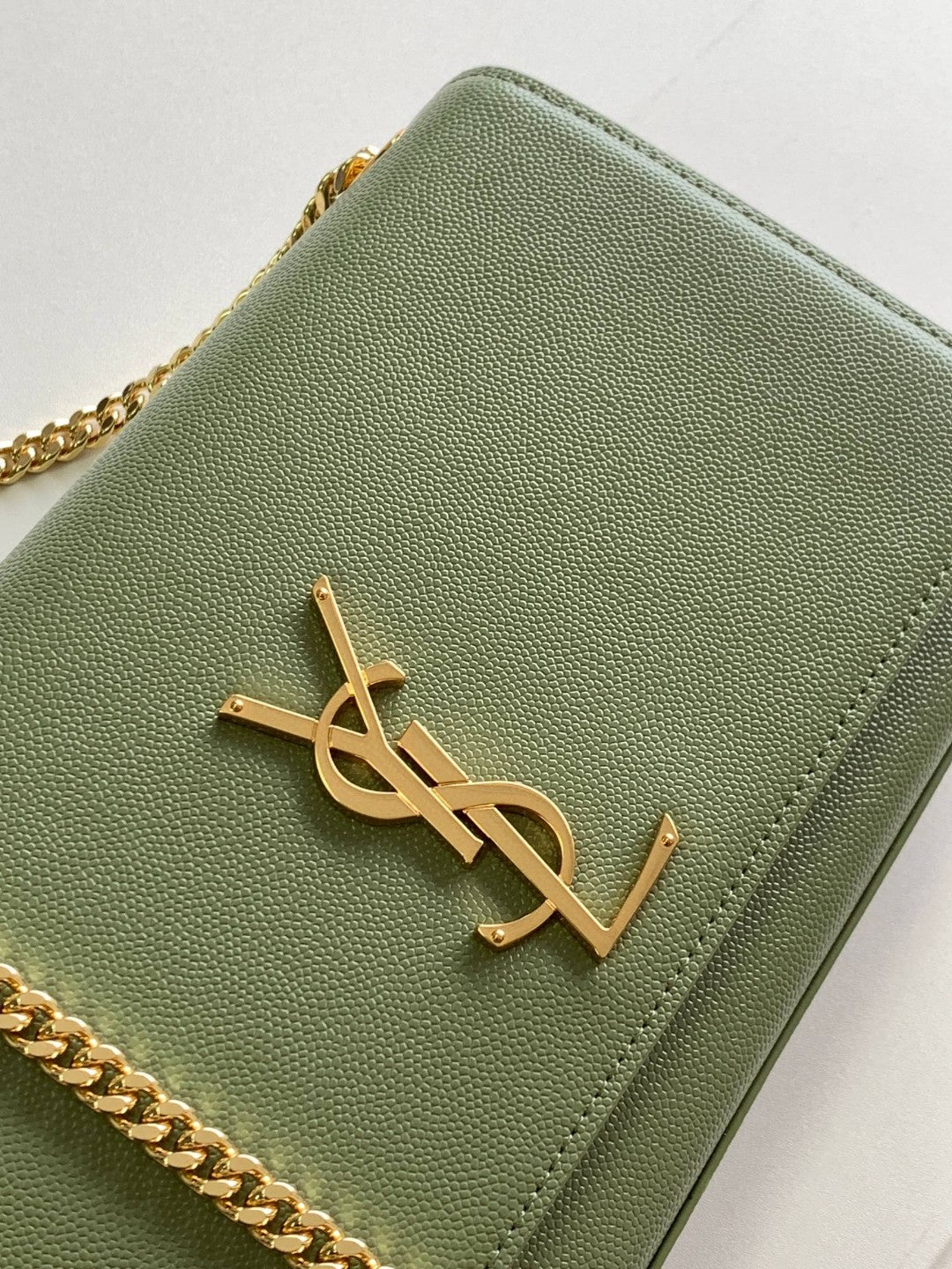Saint Laurent Kate Small Leather Crossbody Bag - Sage Green with Gold-Tone Hardware