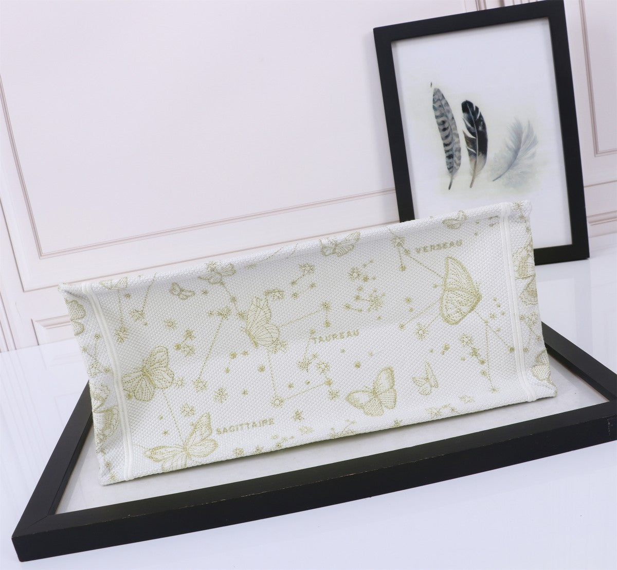 Christian Dior Medium Book Tote - White and Gold Butterfly Embroidery