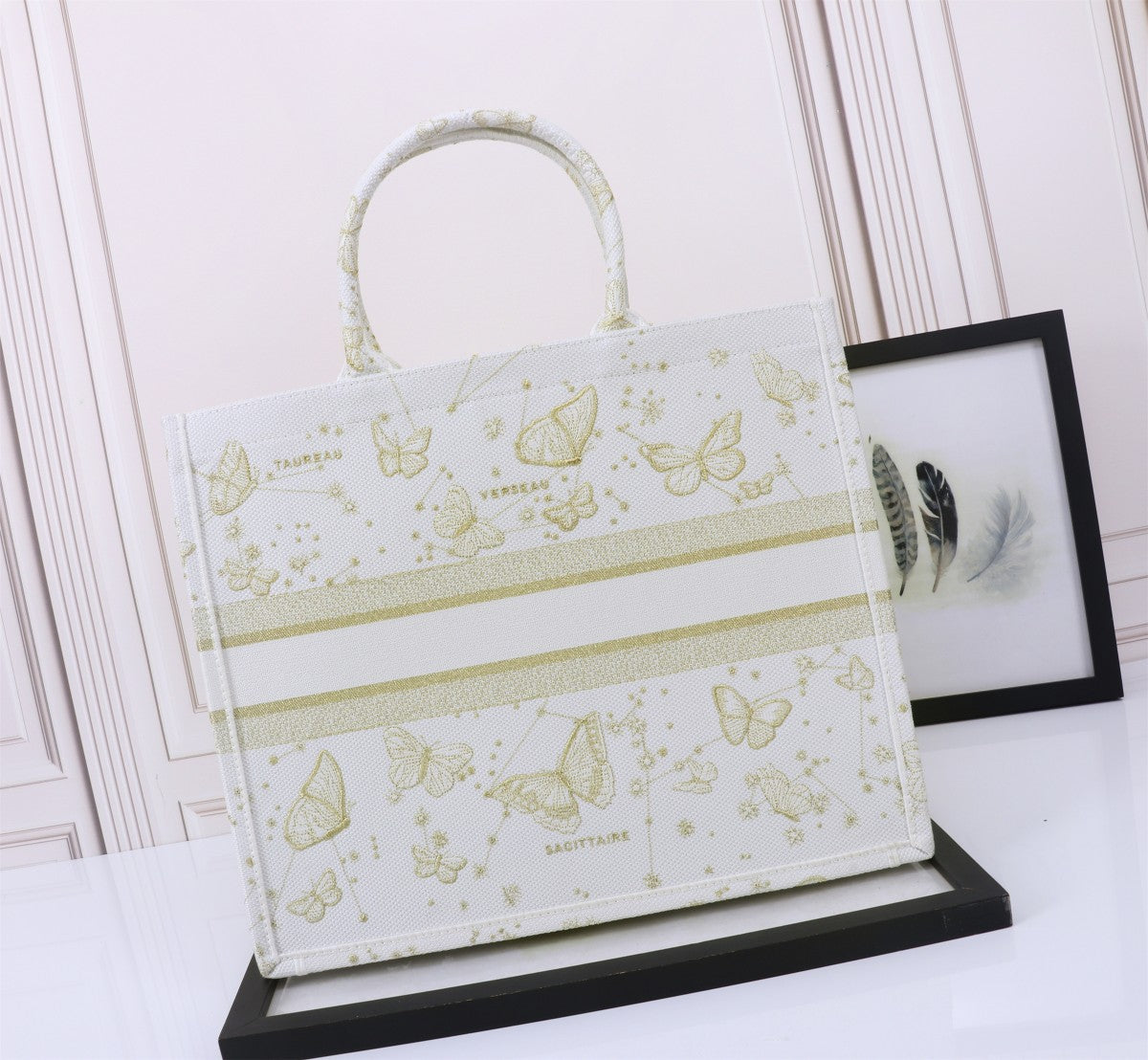 Christian Dior Large Butterfly Metamorphose Book Tote Bag - White and Gold