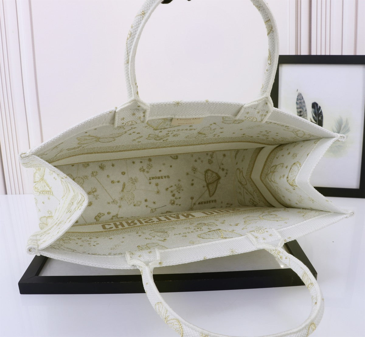 Christian Dior Large Butterfly Metamorphose Book Tote Bag - White and Gold