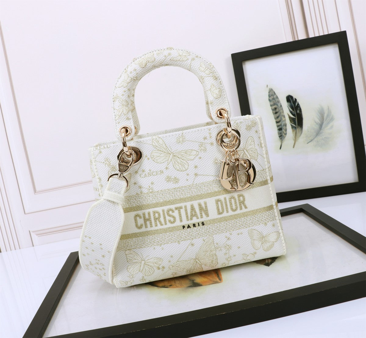 Christian Dior Lady D-Lite Bag - White Butterfly Embroidery