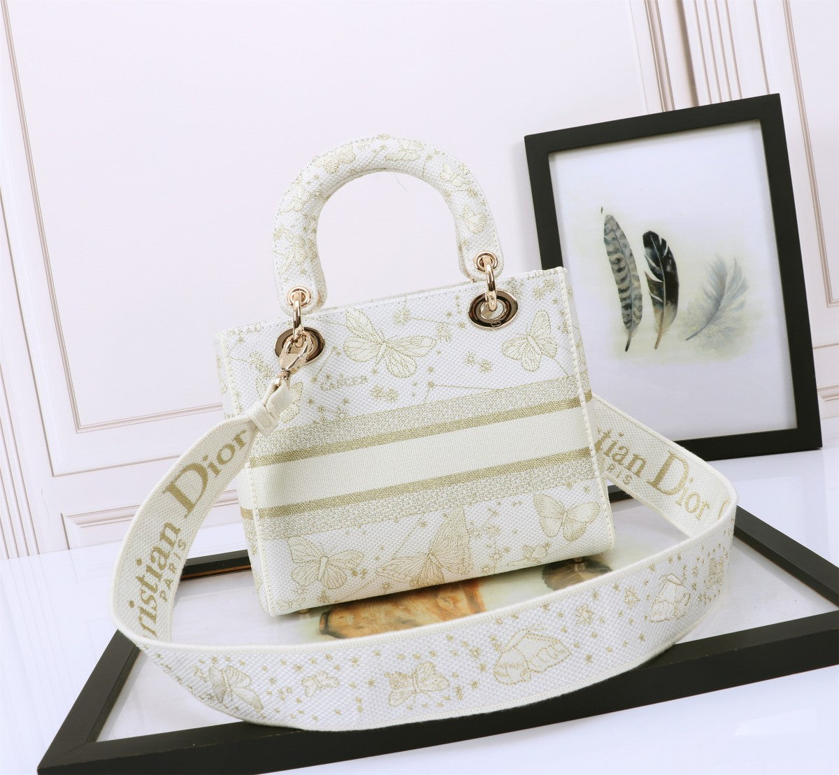 Christian Dior Lady D-Lite Bag - White Butterfly Embroidery