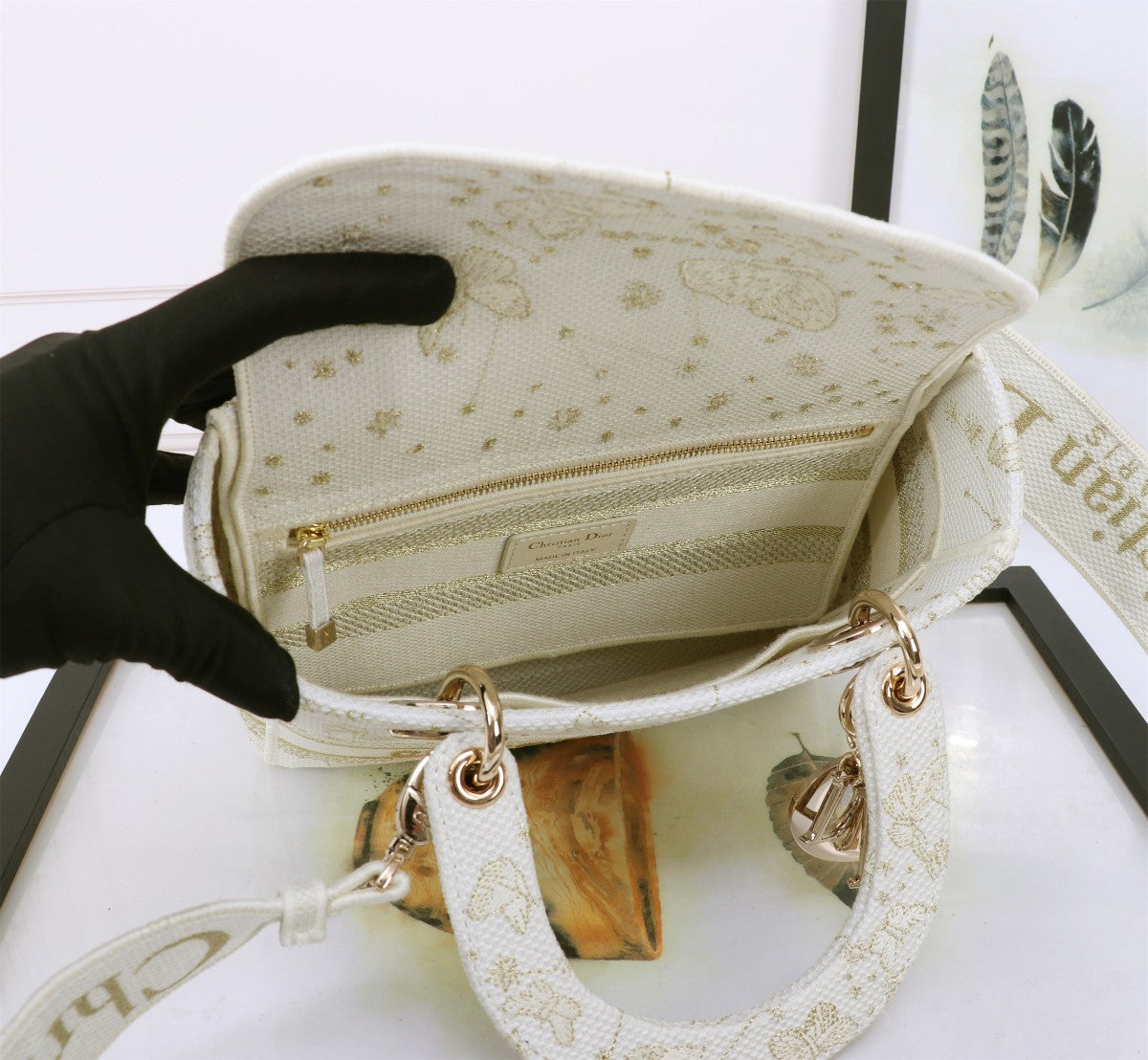 Christian Dior Lady D-Lite Bag - White Butterfly Embroidery