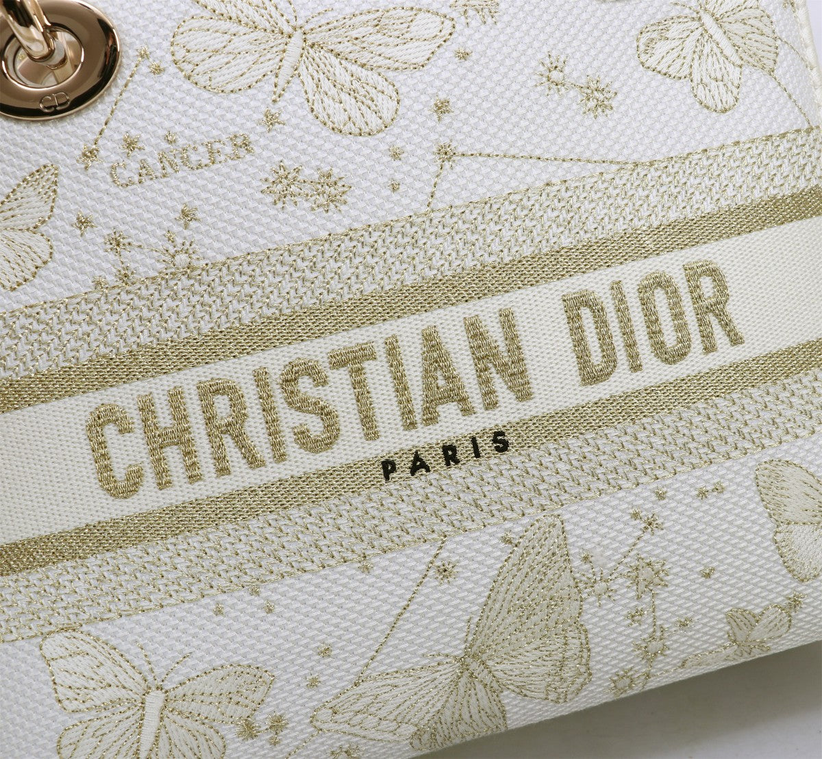 Christian Dior Medium Lady D-Lite Bag White Butterfly Embroidery