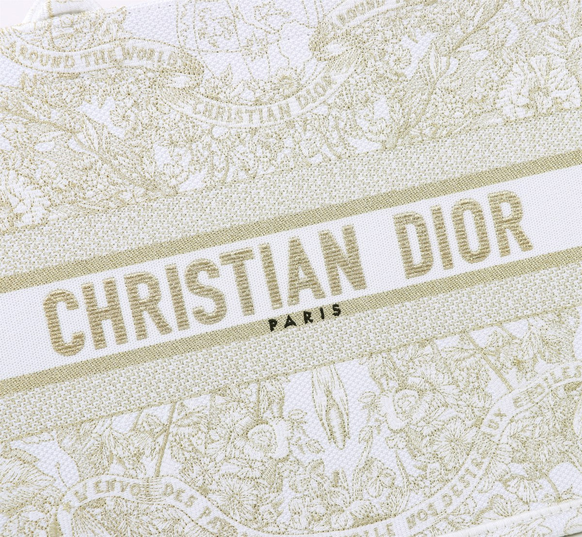 Christian Dior Large Book Tote - White and Gold Toile de Jouy Embroidery