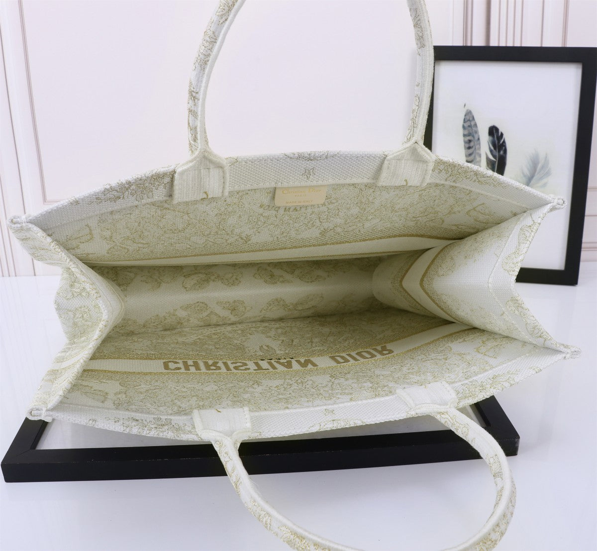 Christian Dior Gold Toile de Jouy Embroidered Large Book Tote Bag