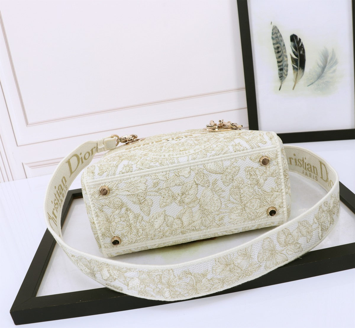 Christian Dior Lady D-Lite Medium Bag - Beige and White Toile de Jouy Embroidery