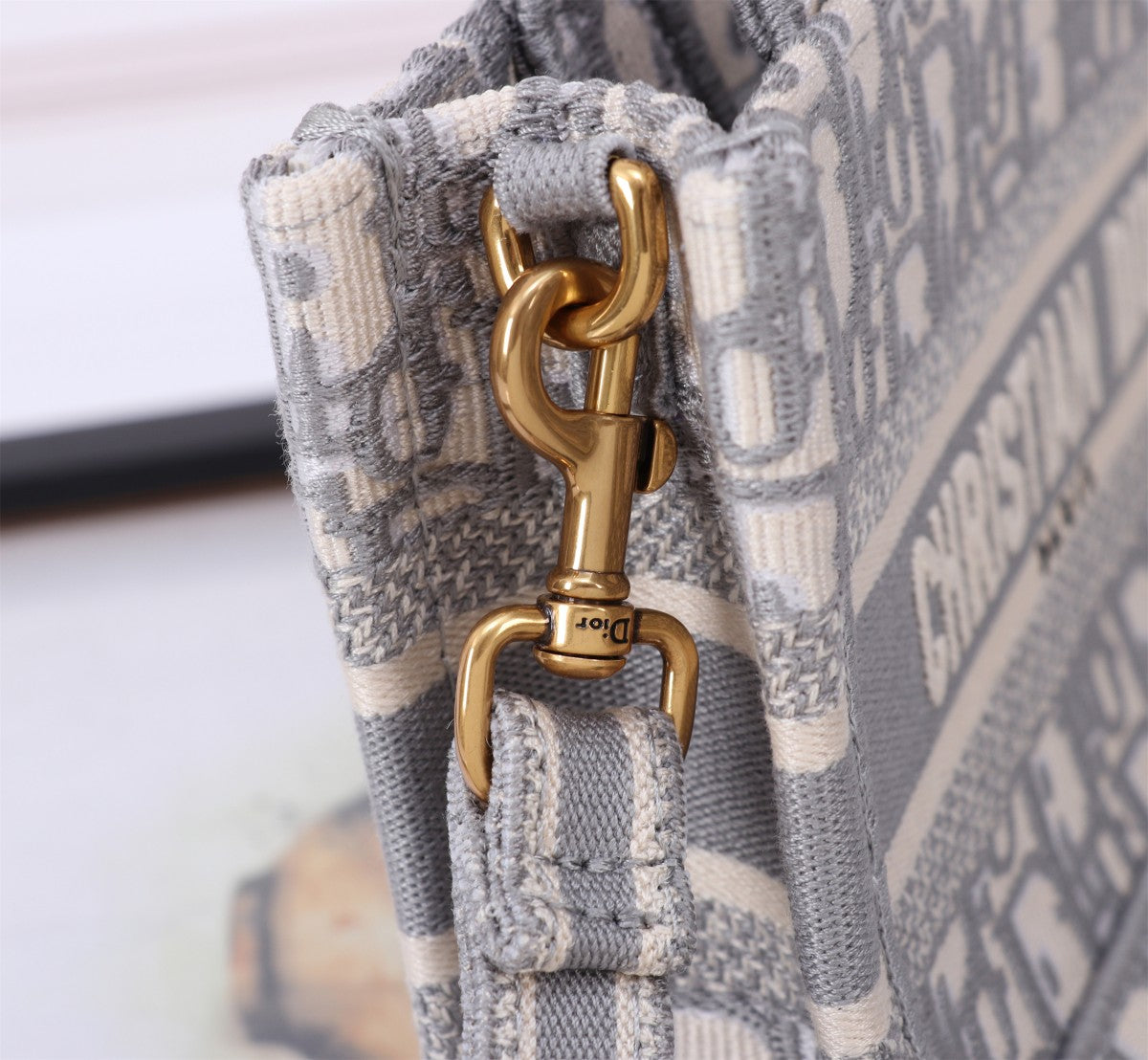 Christian Dior Small Dior Book Tote with Strap Grey Oblique Embroidery Handbag