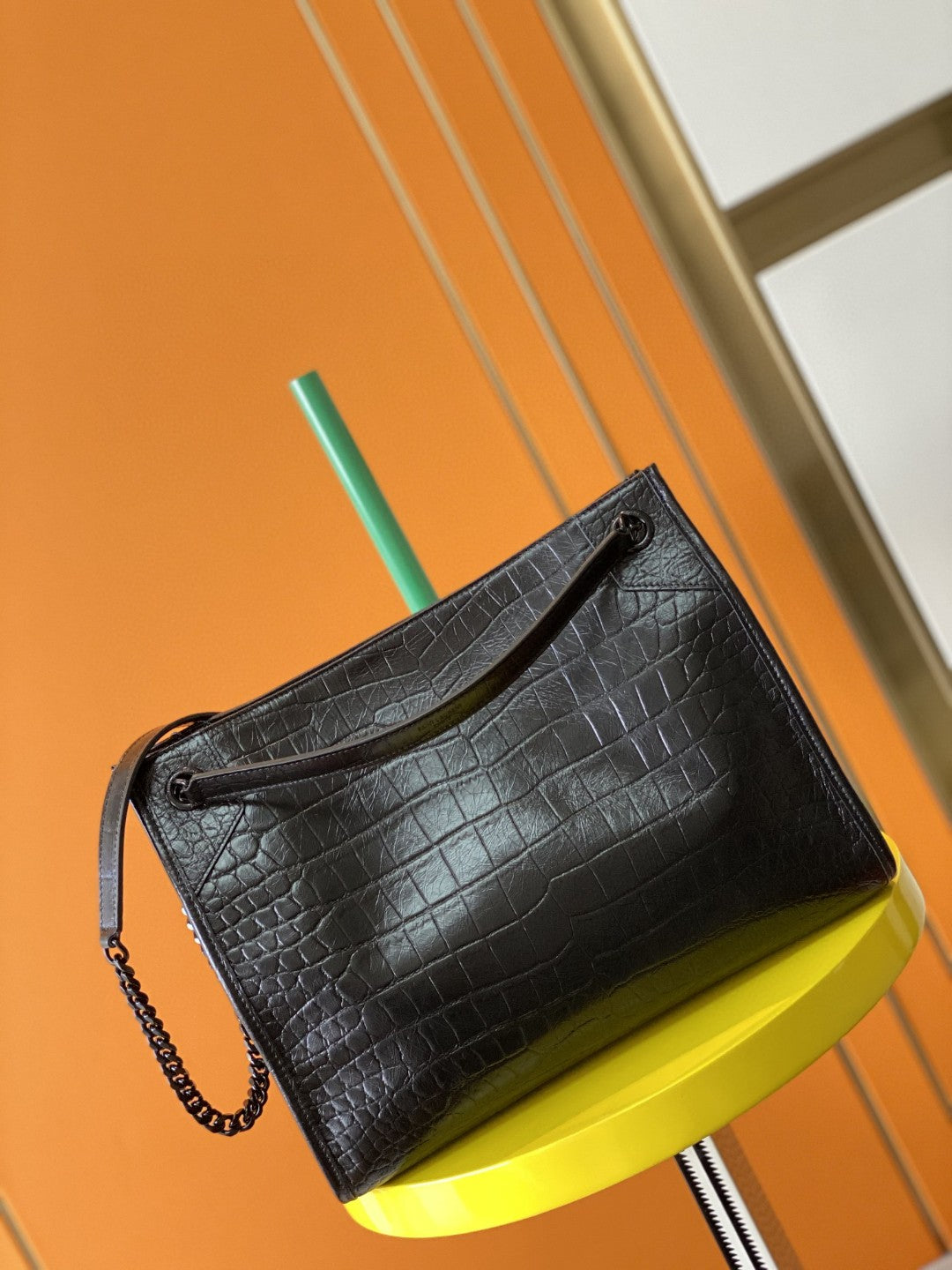 Saint Laurent Niki Medium Shoulder Bag in Crocodile-Embossed Leather - Black
