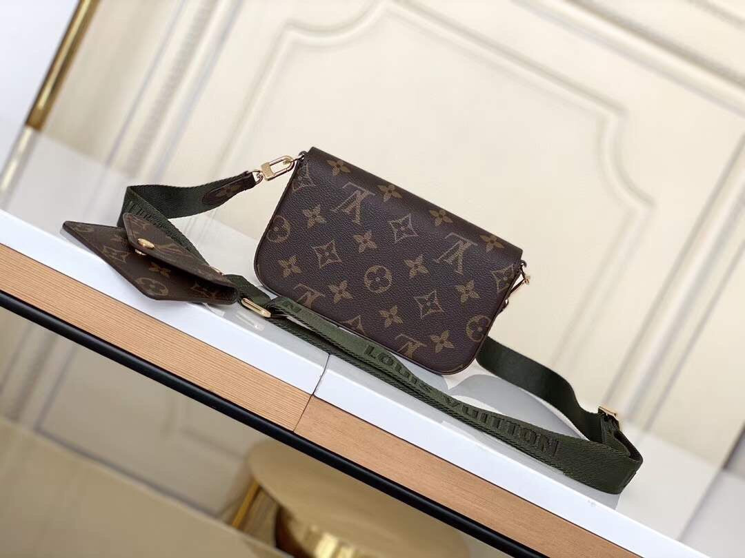 Louis Vuitton Monogram Félicie Strap & Go Crossbody Bag with Khaki Green Strap