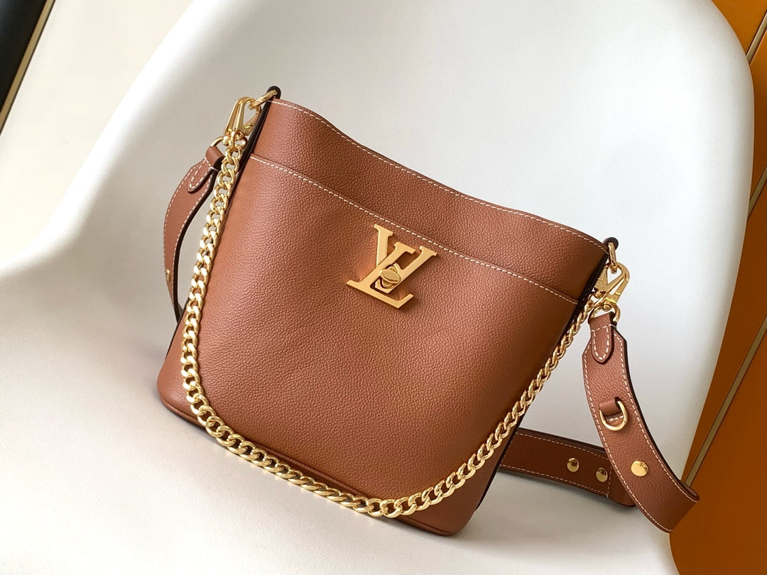 Louis Vuitton Lockme Bucket Bag - Brown Grained Leather with Gold-Tone Hardware